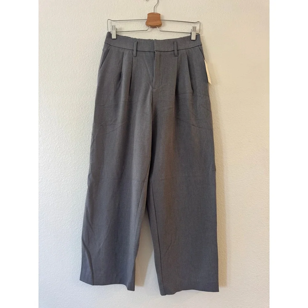 A New Day Pleated Wide Leg Trousers 6 Grey High‎ Rise Elastic Back NWT Business